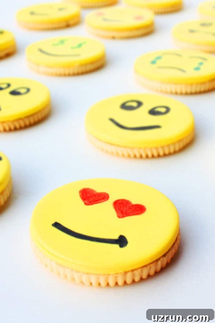 Emoji Cookies 3 Closeup Shot of Emoji in Love Oreos on White Background