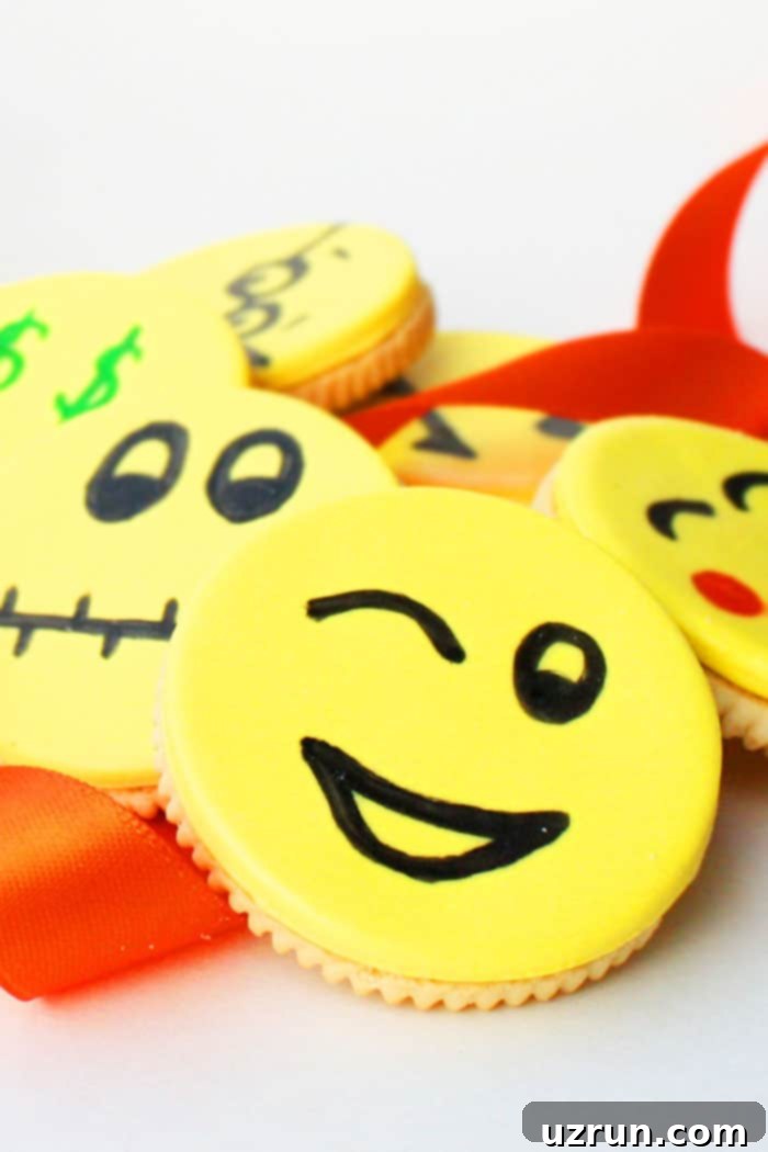 Emoji Cookies 5 Fondant Decorated Emoji Oreo Cookies on White Background