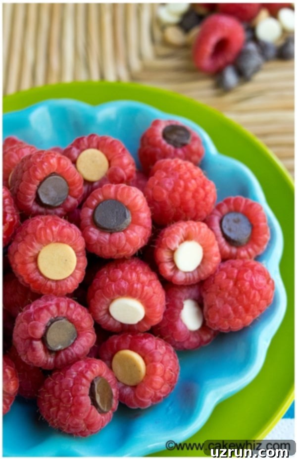 Healthy Easy Chocolate Covered Raspberries in Blue Dish. 