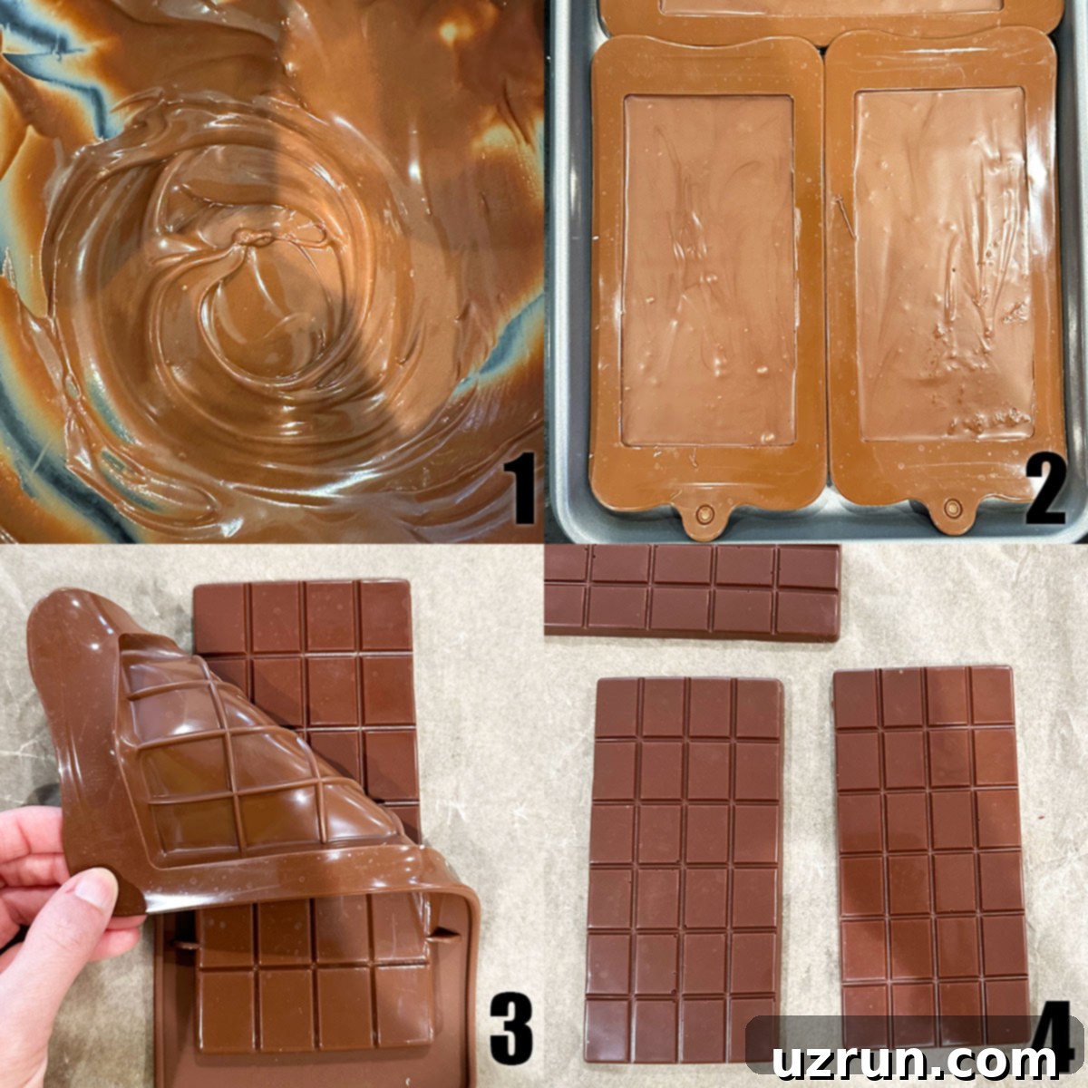 Craft Your Own Chocolate Bars Dark Milk and White Flavors 5 Collage Image With Step by Step Process Shots on How to Make Homemade Chocolate Bars.
