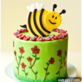 Spring Bumblebee Cake 6 Easy Bumblebee Cake (Spring Cake) on White Plate With Yellow Background.