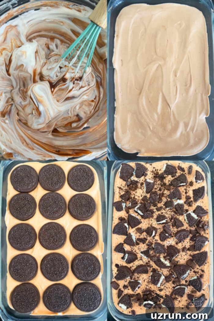 No-Bake Chocolate Oreo Icebox Cake 5 Collage Image With Step by Step Pictures on How to Make Refrigerator Cake