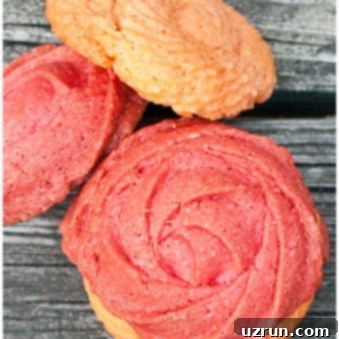 Easy Piped Rose Cookies 5 Easy Rose Cookies (Piped Cookies) on Rustic Gray Background