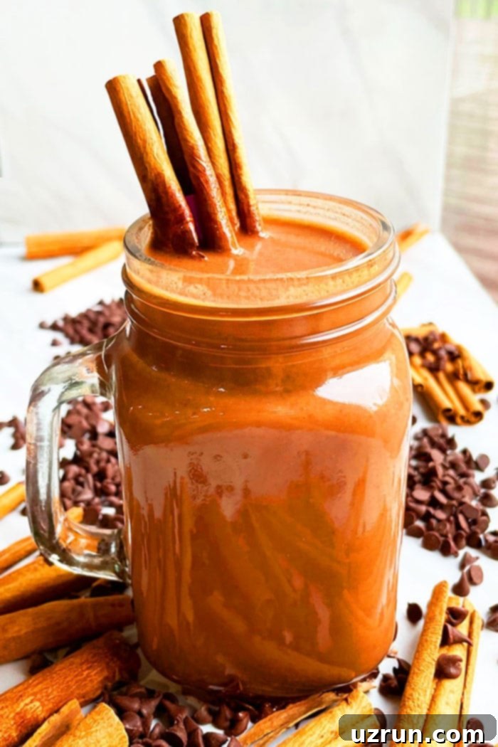 Spicy Mexican Hot Chocolate in Glass Mug With Cinnamon Sticks