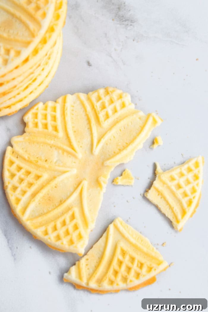 Thin and Crispy Pizzelle Cookies 4 Broken Up Holiday Cookie on White Background