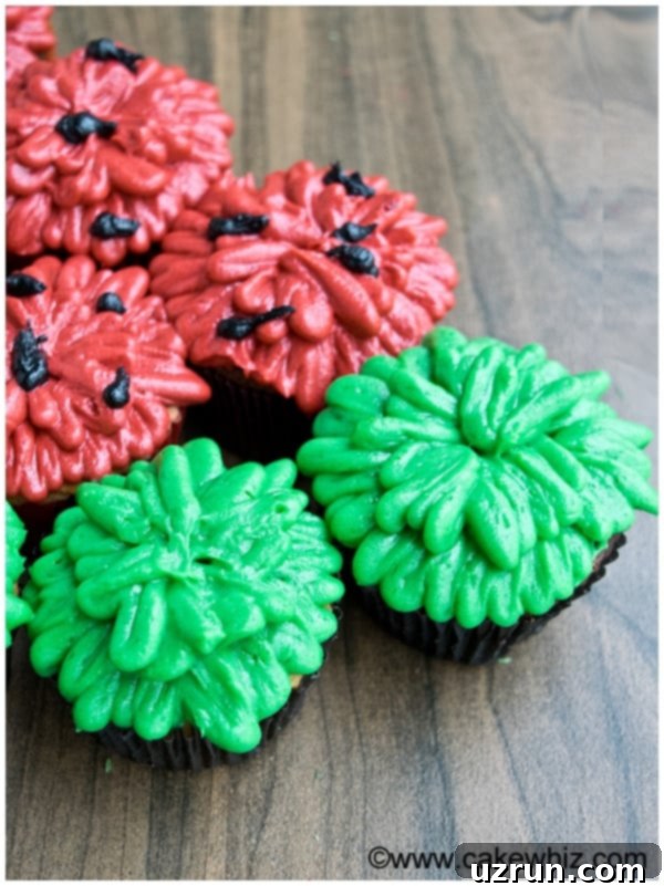 Watermelon Pull Apart Cupcakes 3 Homemade Pull Apart Watermelon Cupcake Cake on Wood Background- Closeup Shot