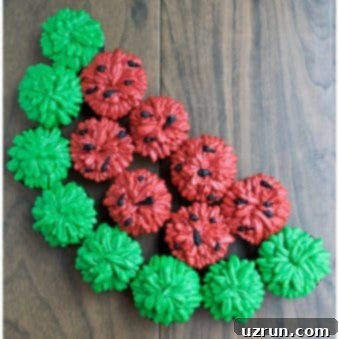 Watermelon Pull Apart Cupcakes 6 Easy Watermelon Cupcakes on Rustic Wood Background- Overhead Shot