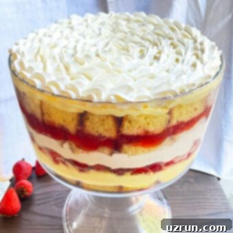 Easy English Christmas Trifle 6 Easy English Trifle (Christmas Trifle) in Glass Dish on Wood Table
