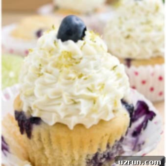 Berry Burst Cupcakes 5 Easy Blueberry Cupcakes With Cream Cheese Frosting- Wrapper Peeled Away.