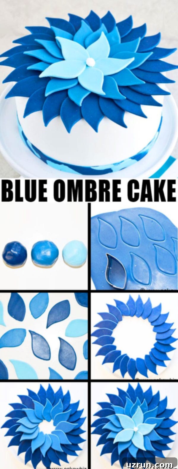 Crafting the Perfect Blue Ombre Cake 4 Collage Image With Step by Step Pictures on How to Make Ombre Cake