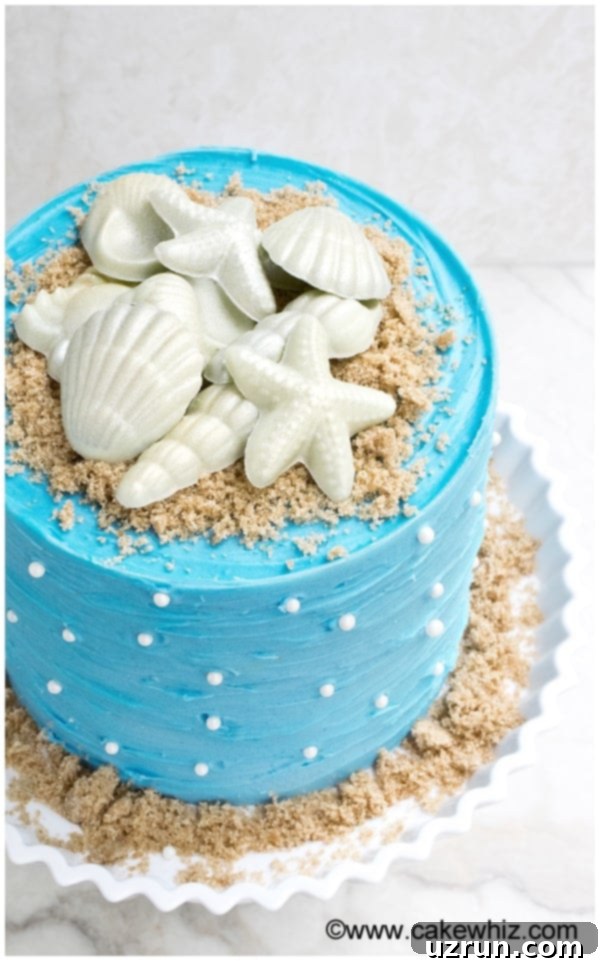 Easy Beach Cake on White Cake Stand