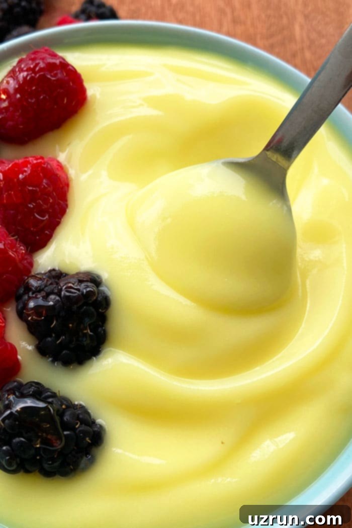 Spoonful of Thick Custard Cream- Closeup Shot