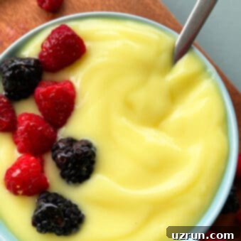 Easy Homemade Vanilla Custard From Scratch in Blue Bowl