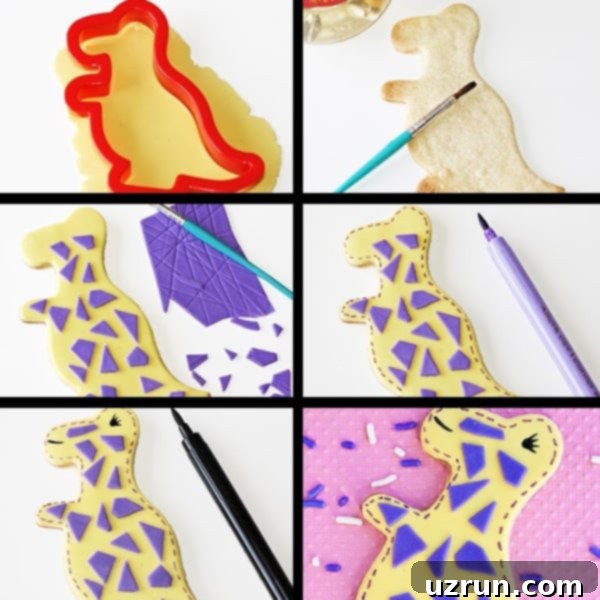 Roarsome Easy Dinosaur Cookies 5 Collage Image With Step by Step Process Shots on How to Make Dinosaur Cookies