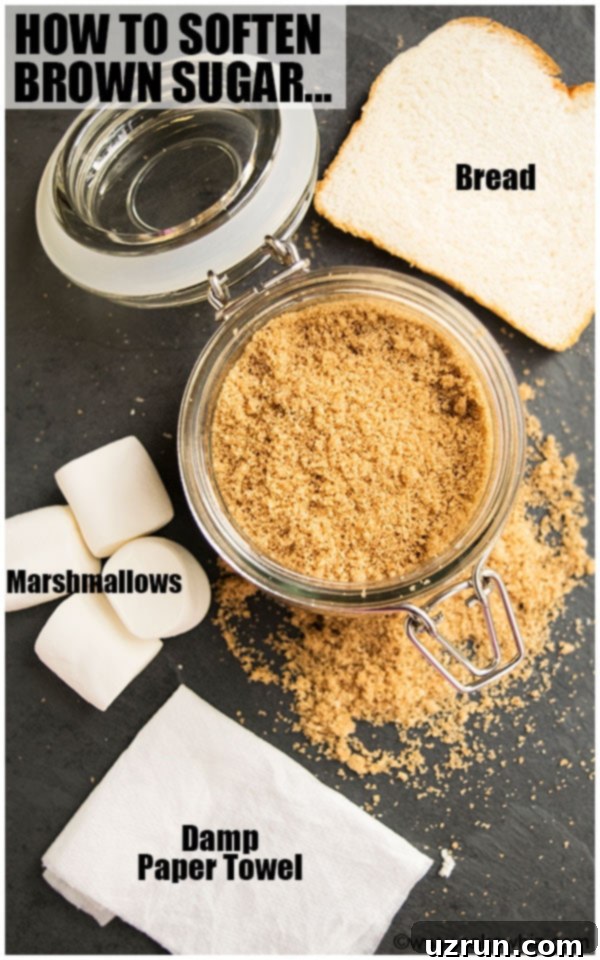Rescue Your Rock Hard Brown Sugar 4 Key Ingredients for Baking: Brown Sugar, White Sugar, and Molasses on a Rustic Black Background. The image emphasizes the core components of brown sugar.