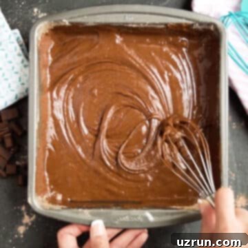 No Fuss Chocolate Cake 9 Mixing all ingredients in the cake pan.