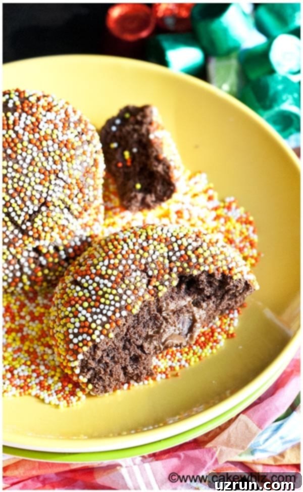 Rolo Stuffed Chocolate Cookies 4 Sprinkle Covered Cookies on Yellow Plate- Partially Eaten