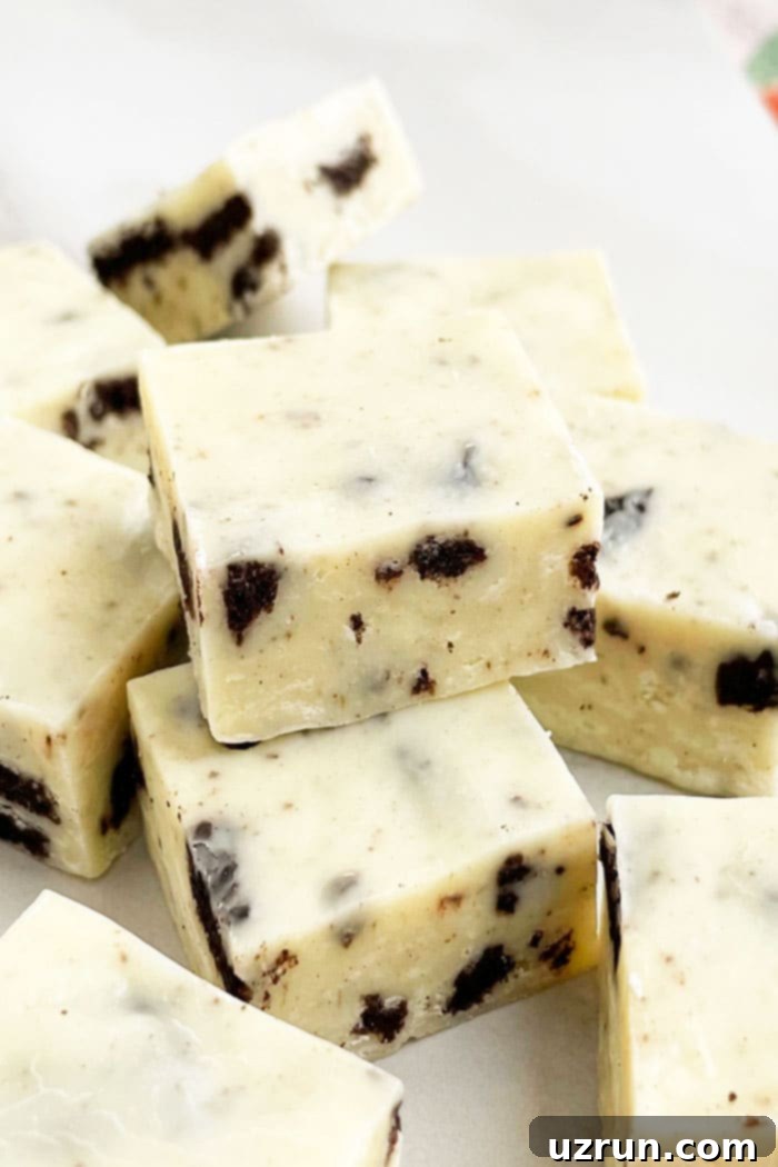 Oreo Fudge 4 Pieces of Easy Cookies and Cream Fudge on White Base