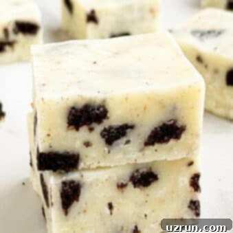 Oreo Fudge 5 Stack of Easy Microwave Oreo Fudge (Cookies and Cream Fudge) on White Base