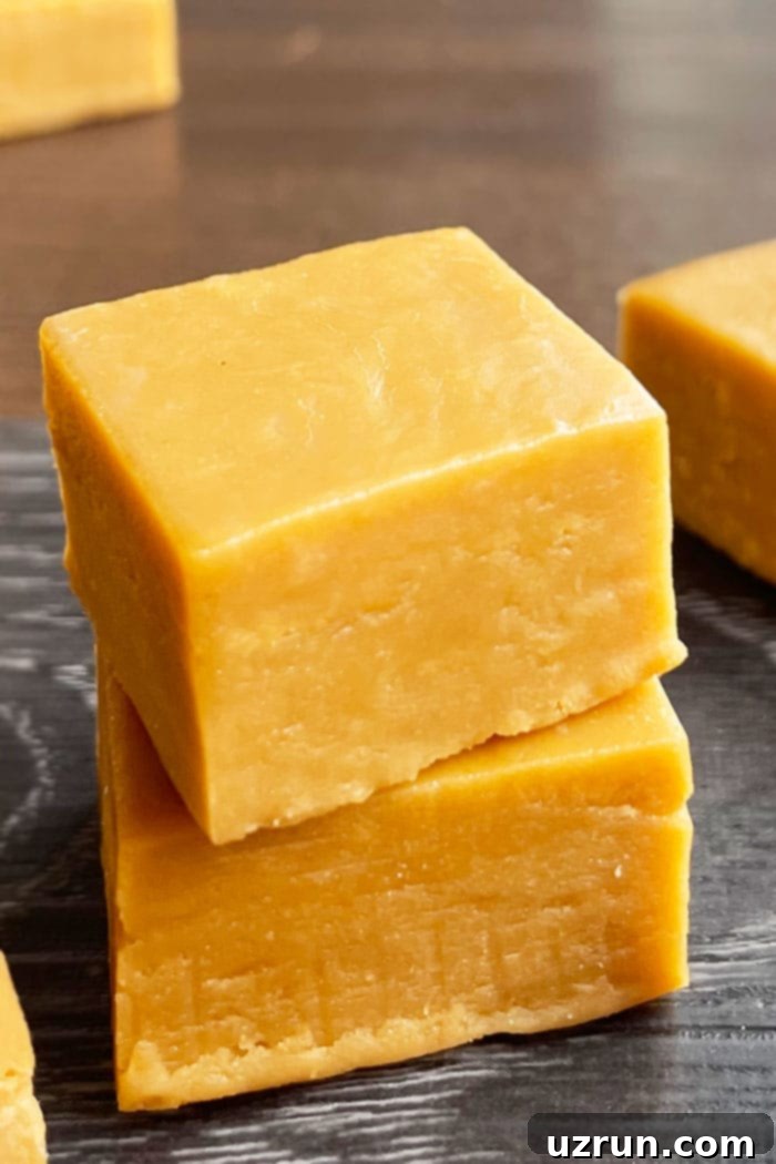 Effortless 2-Ingredient Caramel Fudge 2 Stack of Easy Salted Caramel Fudge With 2 Ingredients on Black Base