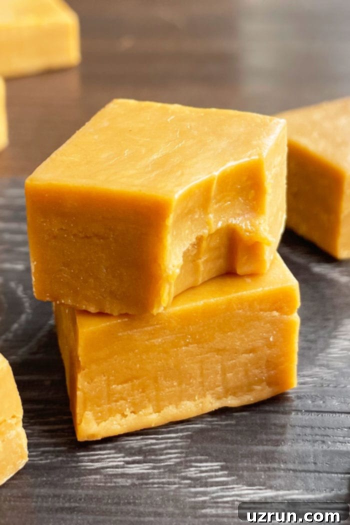 Effortless 2-Ingredient Caramel Fudge 3 Partially Eaten Microwave Fudge on Rustic Black Base