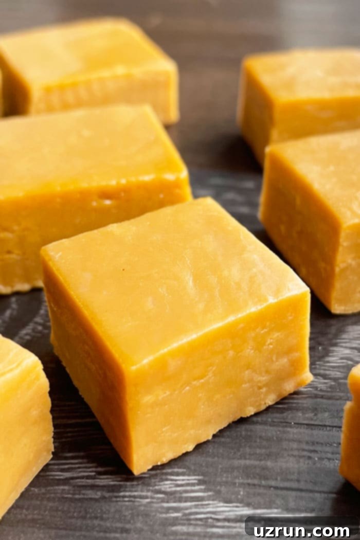 Effortless 2-Ingredient Caramel Fudge 4 Closeup Shot of 2 Ingredient Fudge on Rustic Black Base