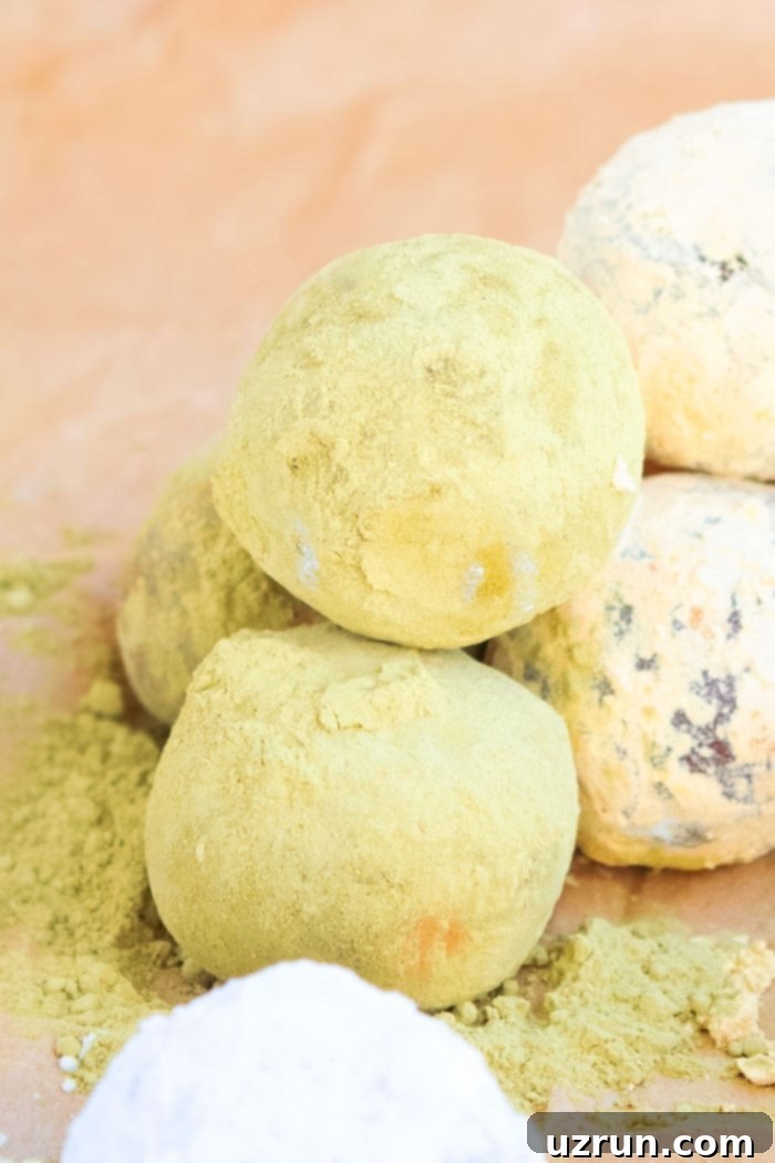 Easy 4-Ingredient Champagne Truffles 4 Easy Truffles Rolled in Matcha Powder on Brown Paper
