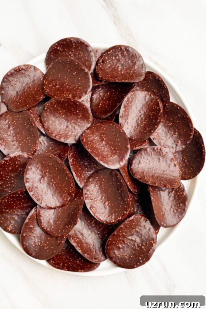 Easy Homemade Chocolate Covered Potato Chips in White Plate on White Background