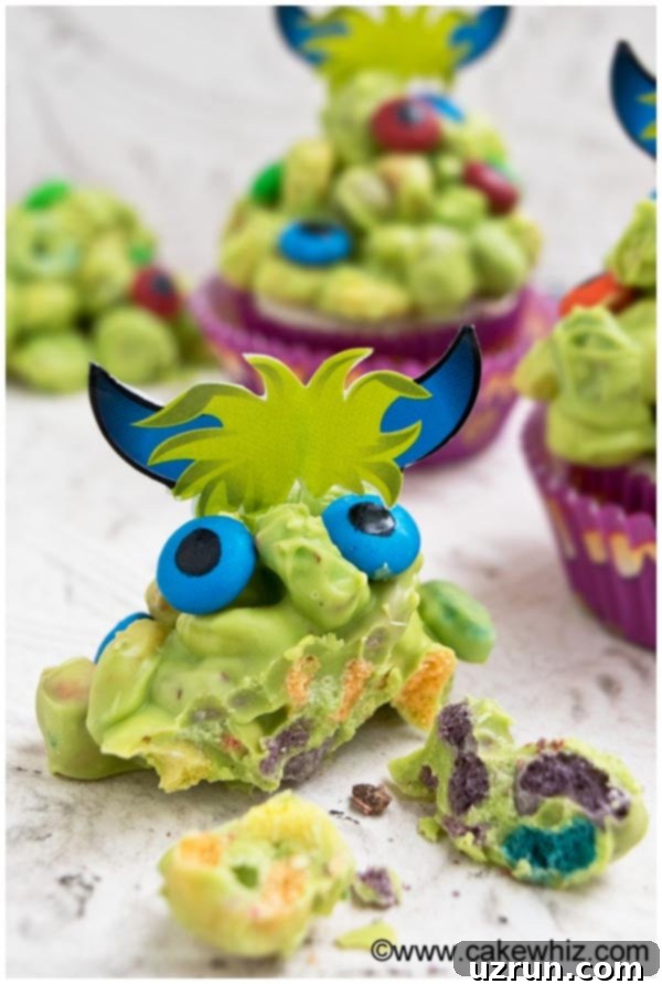 Easy Halloween Monster Cupcakes 4 Partially Eaten Monster Candy With Crumbs