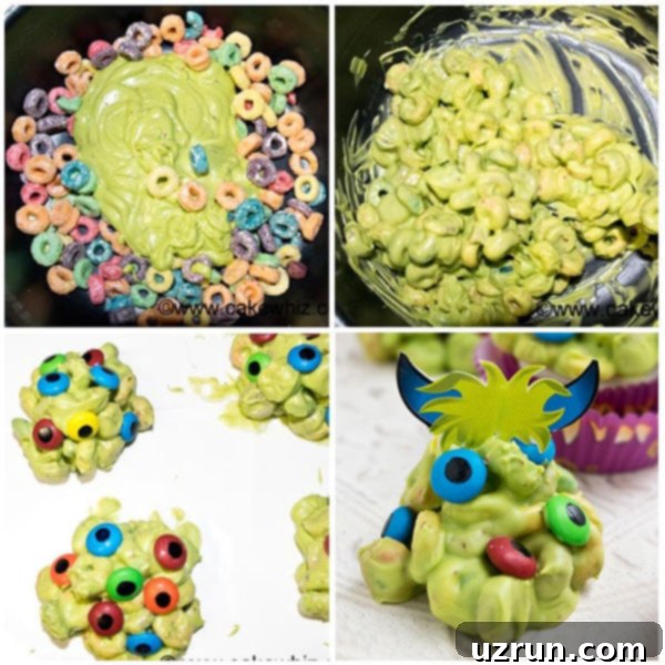 Easy Halloween Monster Cupcakes 5 Collage Image With Step by Step Pictures on How To Make Halloween Monster Cupcakes