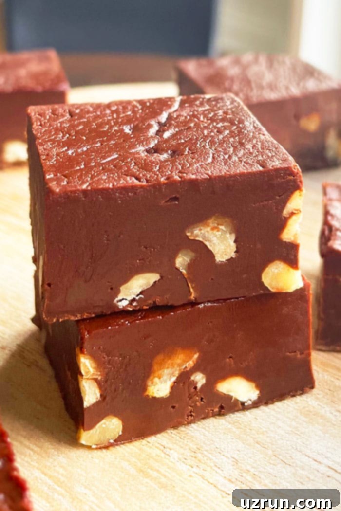 Stack of Original Fantasy Fudge With Marshmallow Creme on Wood Base