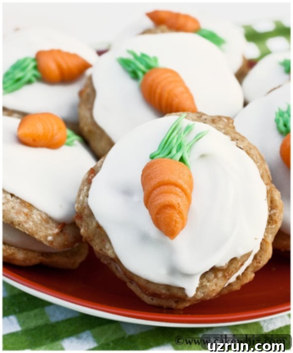 Easy Carrot Cake Cookies With Cream Cheese Frosting in Red Plate