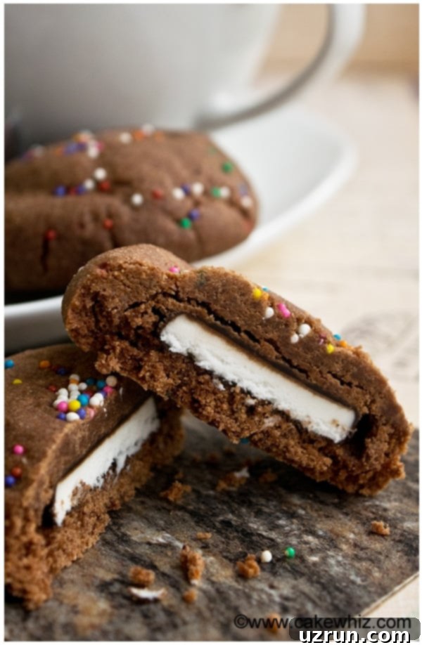 Peppermint Filled Cookies on Rustic Base- Cut in Half to Show Filling