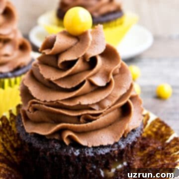 Mocha Coffee Cupcakes 7 Easy Chocolate Coffee Cupcakes (Mocha Cupcakes) With Liner Partially Removed on Wood Background.