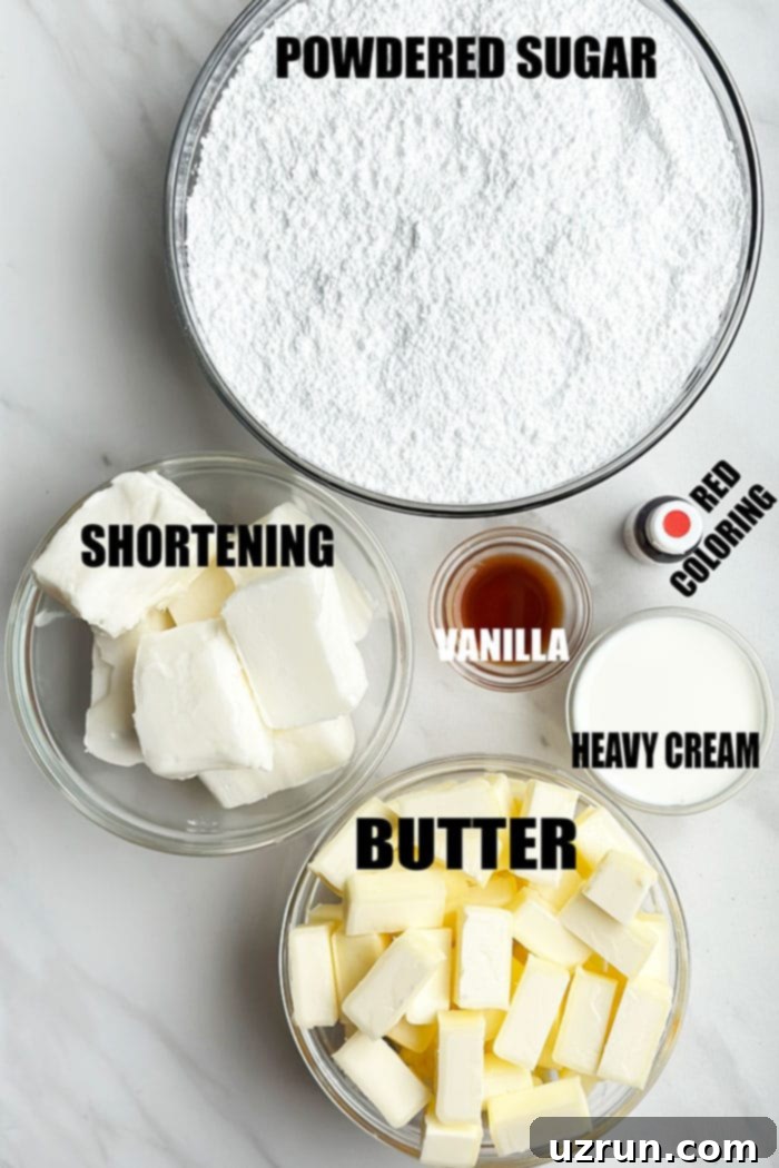 How to Make Red Velvet Frosting 3 Ingredients For Red Icing in Glass Bowls on Marble Background