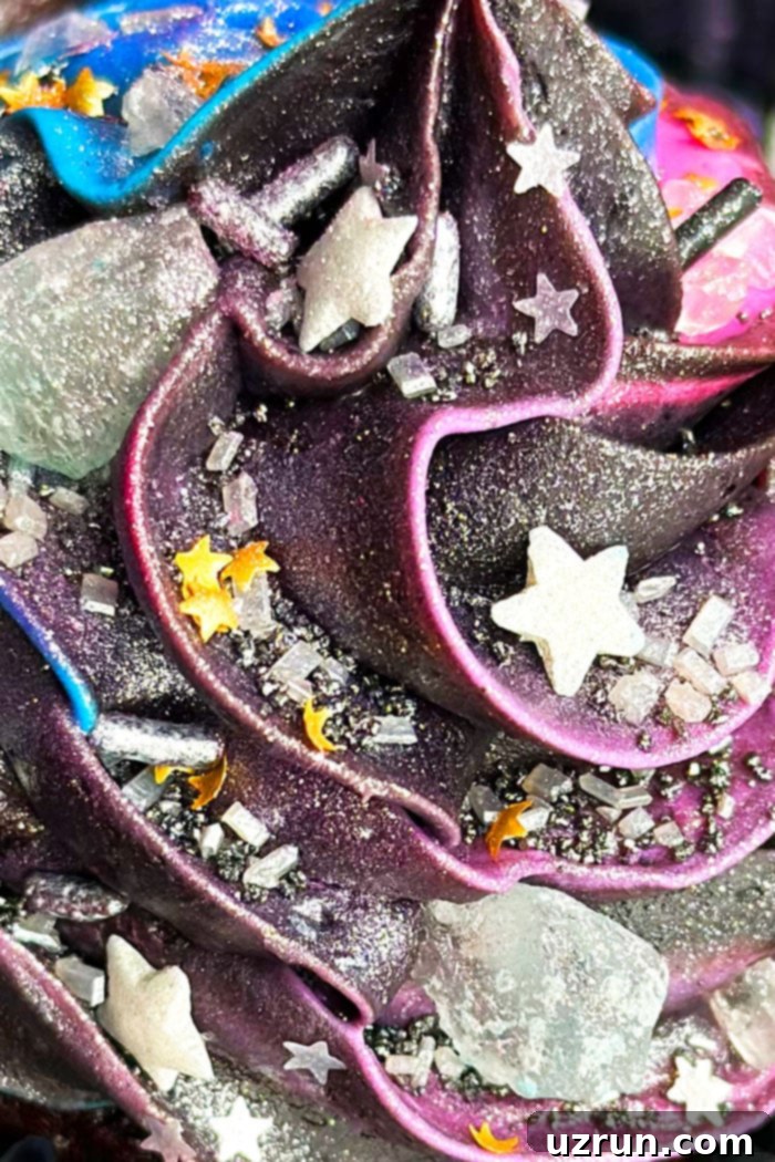 Buttercream Galaxy Cupcakes 7 Galaxy Buttercream Icing (Frosting) With Sprinkles- Close Up Shot