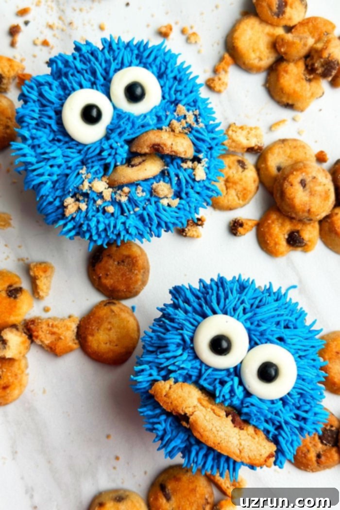 Cookie Monster's Nom Nom Cupcakes 4 Sesame Street Cupcakes on White Background