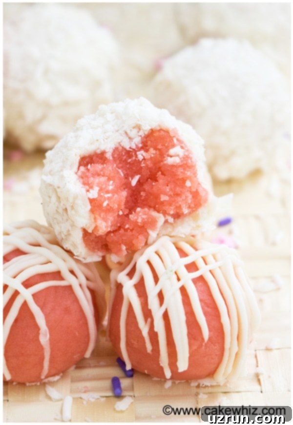Easy Cake Truffles Made with Cake Mix 5 Stack of Pink Valentine's Day Truffles