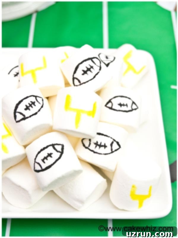 Touchdown Treats: Football Party Cake and Cupcakes 6 White Plate With Football Marshmallows