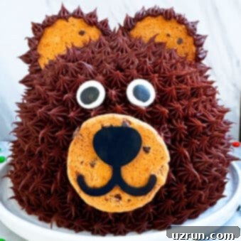 Bake a Beary Easy Party Cake 11 Easy Teddy Bear Cake With Chocolate Frosting on White Dish.