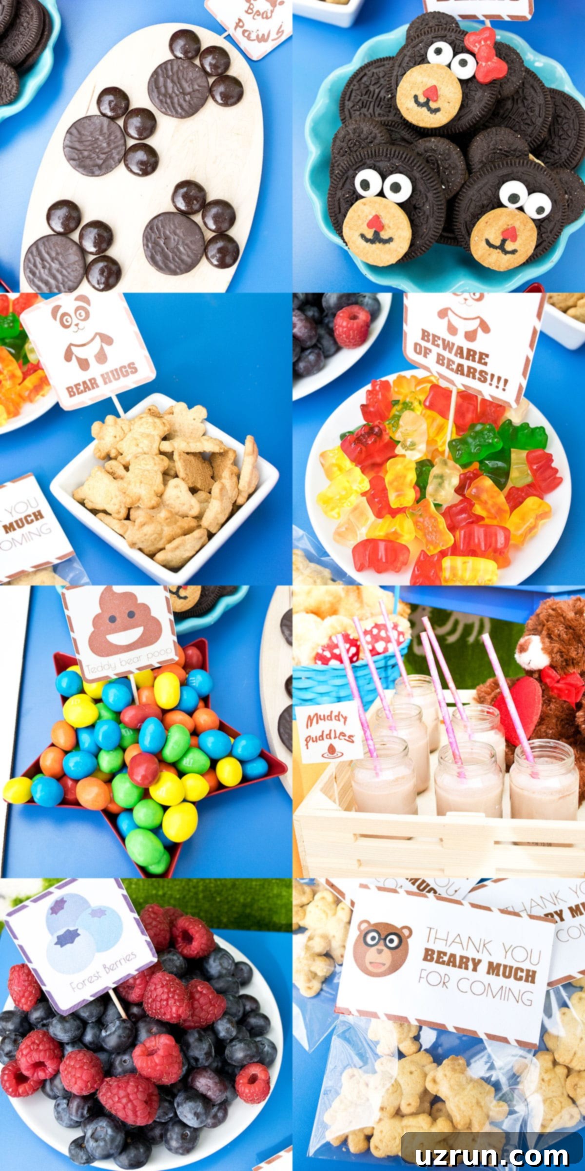 Bake a Beary Easy Party Cake 9 Collage Image With Teddy Bear Dessert Table Party Food.