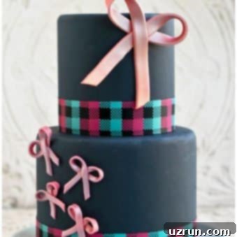 Easy Fondant Bows Decorated on Tiered Gray Cake