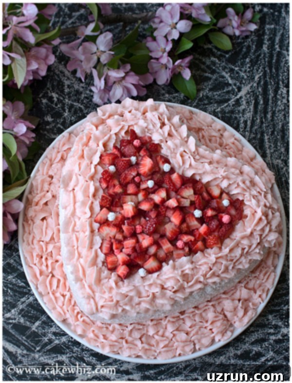 Pink Velvet Strawberry Cake 5 Heart Valentine's Day Cake on White Dish