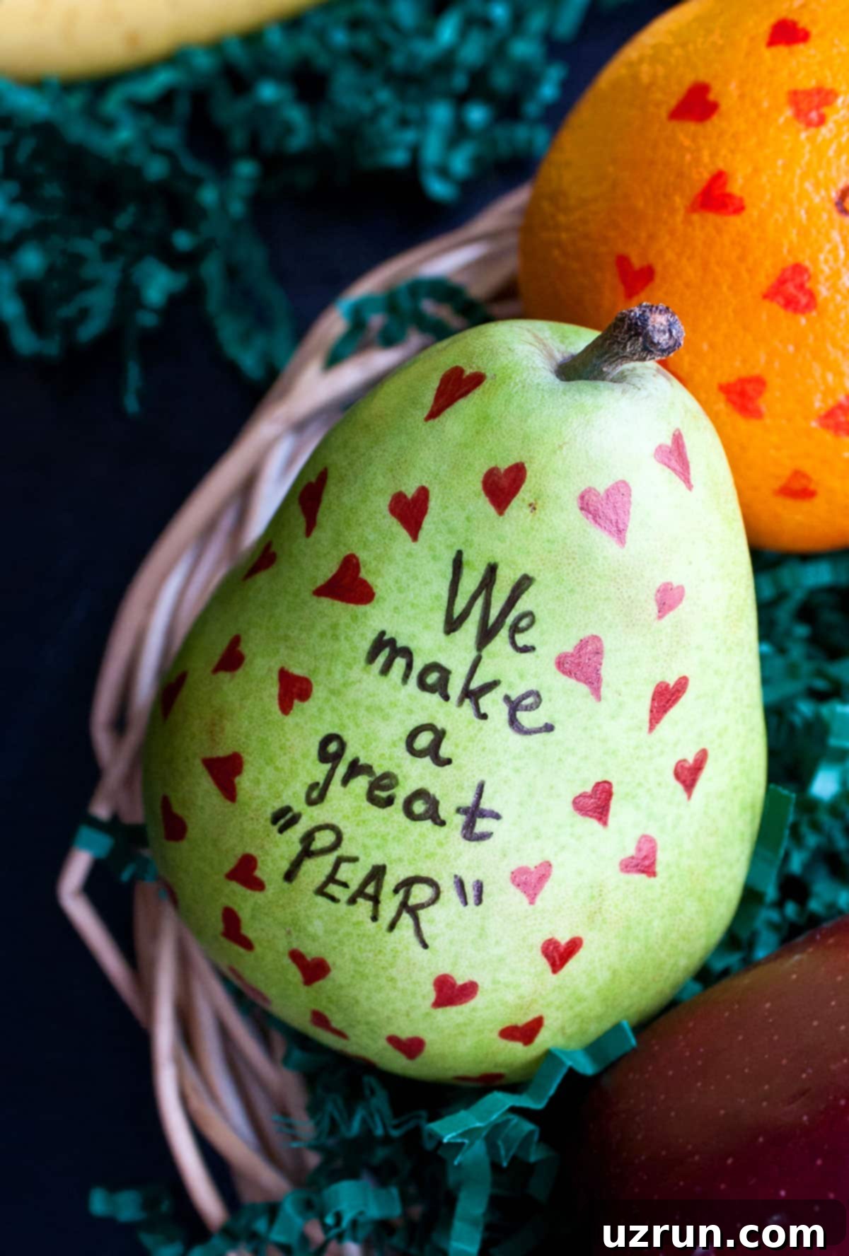 Valentine's Day Fruit Delights 3 Valentine's Day Pears With A Cute Note: