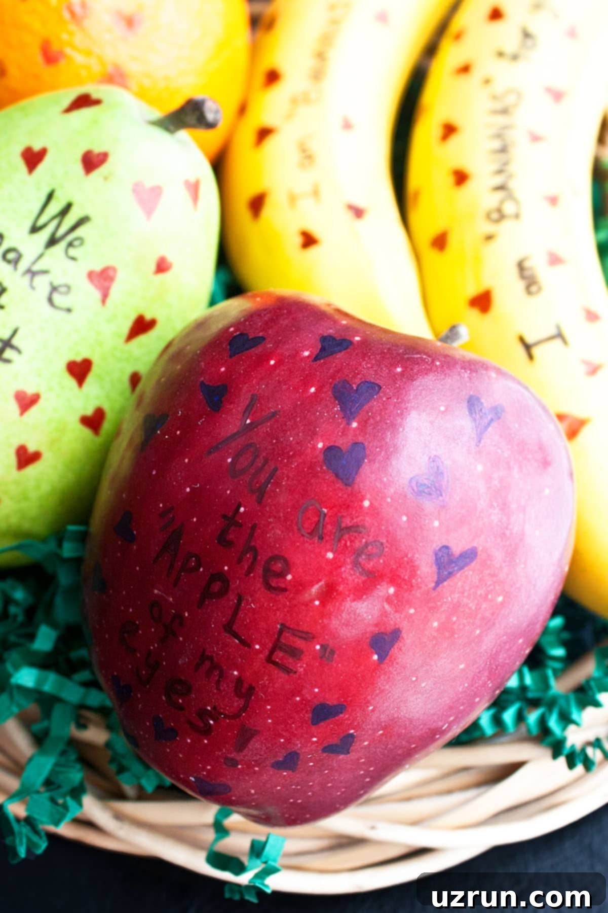 Valentine's Day Fruit Delights 5 Valentines Apples With A Cute Note: "You Are The Apple Of My Eyes."