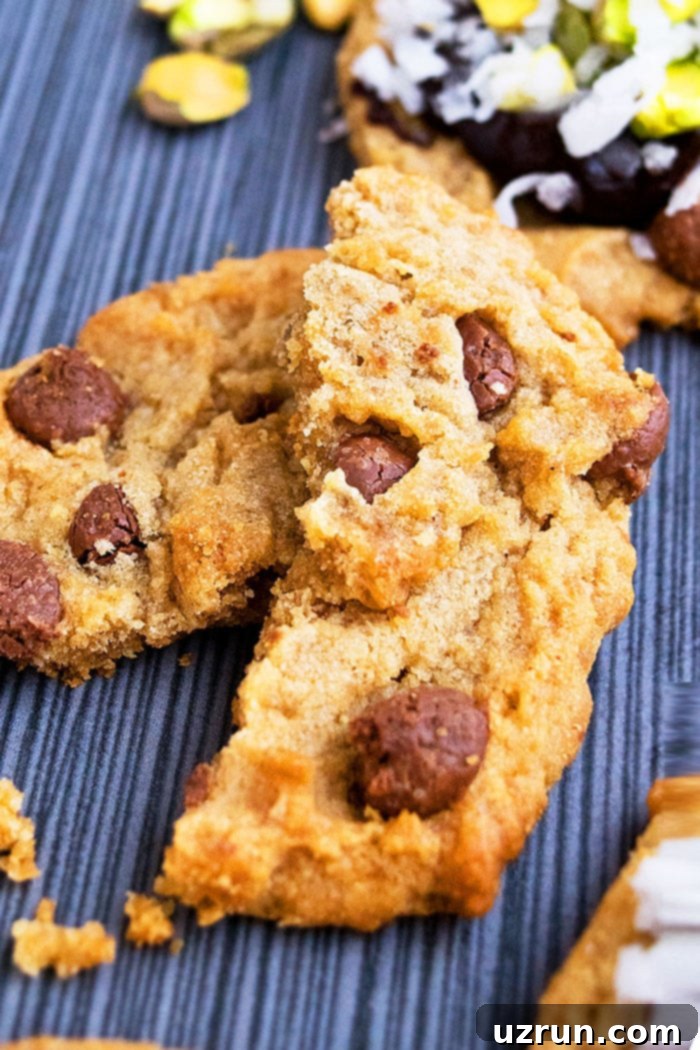 Chewy Small Batch Peanut Butter Chocolate Chip Cookies 3 Partially Eaten Peanut Butter Chocolate Chip Cookies on Gray Background