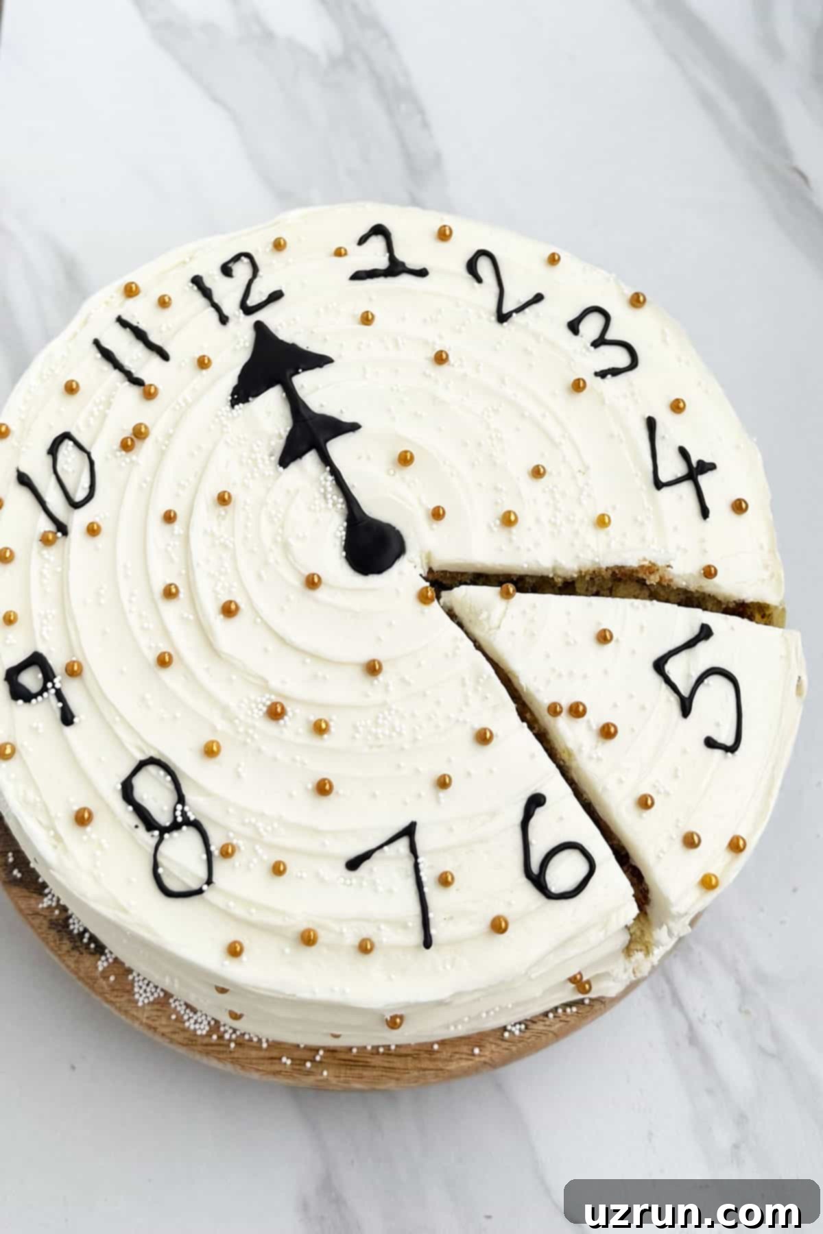 Easy New Year Clock Cake 7 Decorated Cake With One Slice Cut Out.