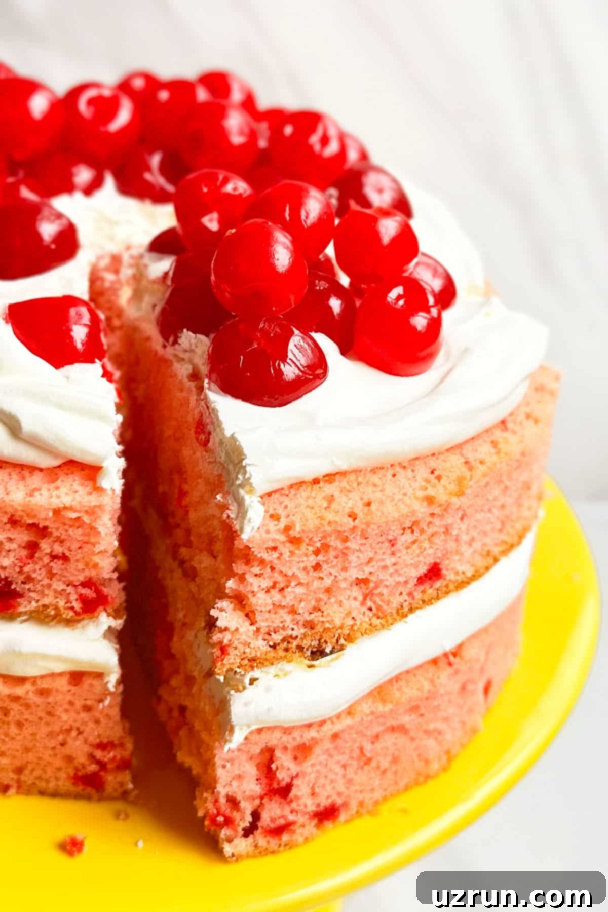 Easy Cherry Cake with Cake Mix 4 Cherry Layer Cake Slice Cut From Whole Cake And Gently Pulled Out But Not Fully Removed