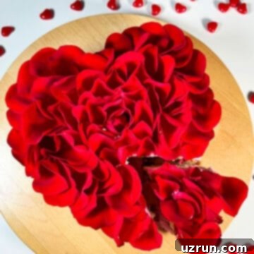 Fragrant Red Rose Cake with Rose Water 7 Easy Red Rose Cake With Fresh Flower Petals on Wood Cake Stand.