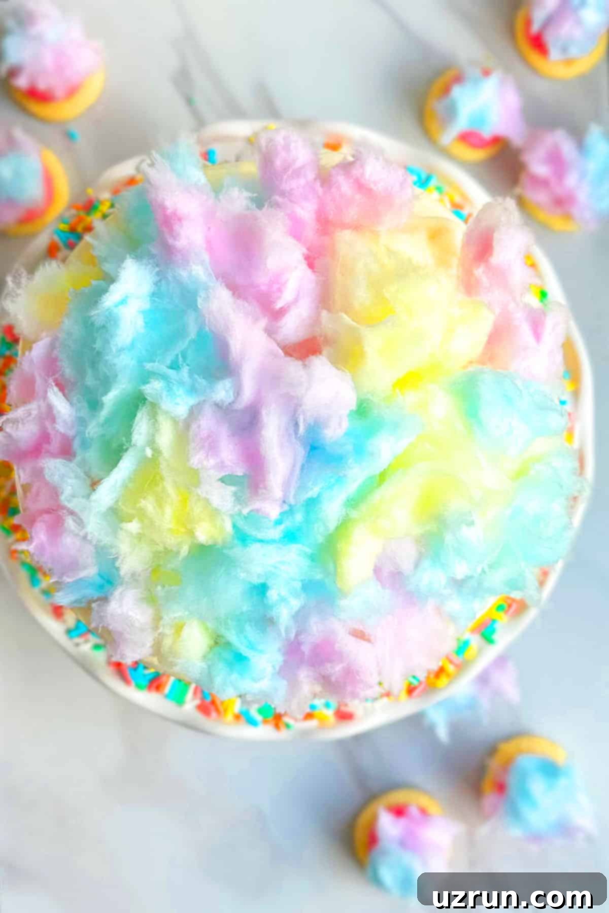 Whimsical Cake Mix Cotton Candy Cake 3 Closeup Shot of Colorful Cotton Candy.
